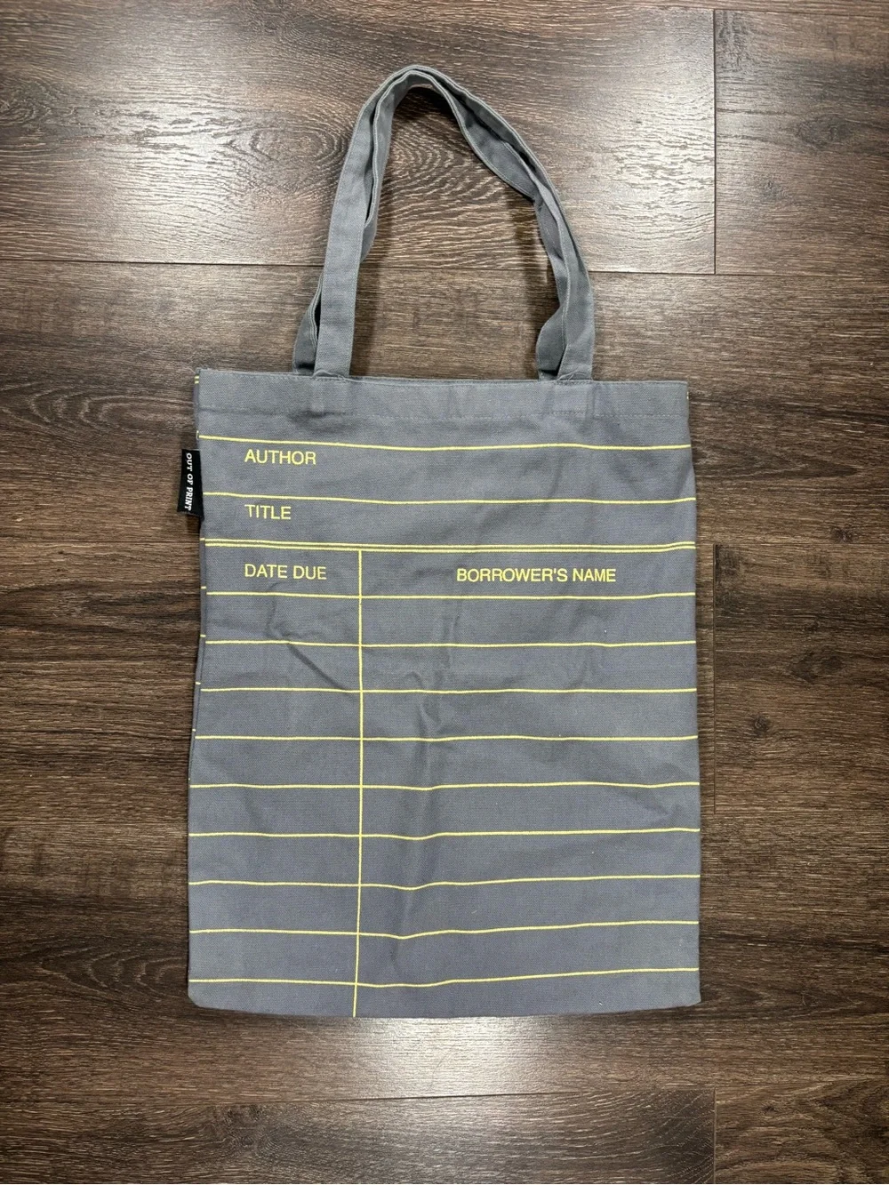 Gray Canvas Tote Bag with Yellow Library Card Print - Bags